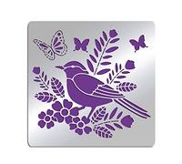 FINGERINSPIRE Metal Bird Floral Stencil 15.6cm Square Bird Butterfly Scrapbooking Drawing Stencils Stainless Steel Flower Stencils for Engraving, Pyrography, Journal and Planner Making