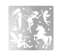 FINGERINSPIRE Metal Fairy Stencil 6.14 inch Square Unicorn Scrapbooking Drawing Stencils Stainless Steel Mermaid Painting Stencils for Engraving, Pyrography, Journal and Planner Making