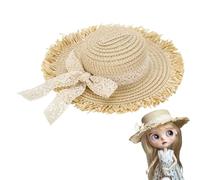 FINGERINSPIRE Mini Straw Hats for Crafts 87.5mm In Diameter Beige Color Tiny Straw Small Hats with White Bowknot Small Cowboy DIY Decorations Knitting Accessories Woven Cap for DIY Accessories
