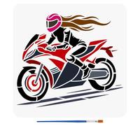 FINGERINSPIRE Motorcycle Female Rider Art Template with Brush, 11.8x11.8inch Large Stencil, DIY Craft Template, Motorcycle Theme Stencils for Home Decor