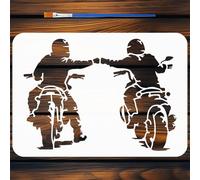 FINGERINSPIRE Motorcycle Friendship Stencils with a Brush 29.7x21cm Rider's Back View Painting Stencils Two Rider Stencil PET Human Themes PET Template for Painting on Wood Floor Tile Wall DIY