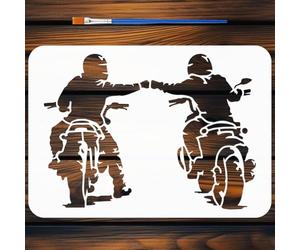 FINGERINSPIRE Motorcycle Friendship Stencils with a Brush 29.7x21cm Rider's Back View Painting Stencils Two Rider Stencil PET Human Themes PET Template for Painting on Wood Floor Tile Wall DIY