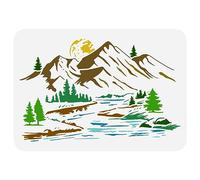 FINGERINSPIRE Mountain Stencil 21x29.7cm Reusable River Nature Scenery Painting Template DIY Craft Pine Tree Moon Landscape Decoration Stencil for Painting on Wood Wall Fabric Furniture