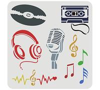 FINGERINSPIRE Musical Stencils 30x30cm Music Notes Stencil Plastic Microphones, Tapes, CDs, Headphones Pattern Stencils Reusable Musical Theme Stencils DIY Stencil for Concerts, Classroom Decor