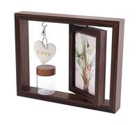 FINGERINSPIRE My First Haircut Keepsake Frame with Rotating Photo Display (Holds Two 4x6inch Pictures) and Clear Glass Sealed Jar and Love Charm Coffee Wood Photo Frame Stand for Newborn Memory Gift