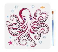 FINGERINSPIRE Octopus Stencil with a Brush 30x30cm Sea Animal Stencils Large Ocean Theme Templates Reusable PET Stencil for Under the Sea Crafts Wood Wall Art Canvas Painting