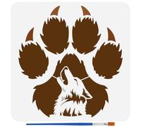 FINGERINSPIRE Paw Claw Stencil with 1Pc Plastic Paint Brush 30x30cm Reusable Wolf Howling Drawing Stencil Animal Theme Template for Painting on Wall Wood Furniture DIY Home Decoration