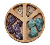 FINGERINSPIRE Peace Sign Wood Display Tray Round Wooden Storage Holder Tray Crystals Stones Display Tray Saddle Brown Storage Tray for Crystal Stones Rings Earrings Jewelry Small Keys Table Home Decor