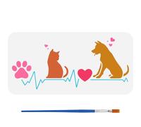 FINGERINSPIRE Pet Love Painting Stencil with 1Pc Paint Brush 30x15cm Reusable Cat Dog Drawing Stencil Heart Claw Print Pattern Template Animal Theme Template for Painting on Wall Wood Home Decor