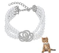 FINGERINSPIRE Pet Pearls Collar Necklace 4 Rows of Pearls Adjustable Dog Cat Collars Bling Jewelry Necklace with Rhinestone Rose Flower Pets Wedding Collar for Small Dogs Cats Puppy Rabbits, White, S