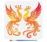 FINGERINSPIRE Phoenix Stencils with Paint Brush 30x30cm Elegant Winged Phoenix Painting Stencil Phoenix Bird Template Animal Themes Template for Painting on Wood Wall Furniture DIY Home Decoration
