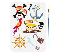 FINGERINSPIRE Pirate Adventure Painting Template with Brush 29.7x21cm Treasure Chest Template Skull Painting Stencil Parrot Painting Stencils Reusable DIY Art Craft Stencil Pirate Theme Stencil
