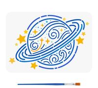 FINGERINSPIRE Planet Pattern Stencils with a Paint Brush 29.7x21cm Planet of Dreams Painting Stencils Reusable PET Science Fiction Themes Decoration Template for Painting on Wood Wall Floor Furniture