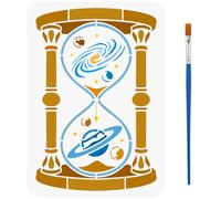 FINGERINSPIRE Planets Hourglasses Painting Stencils with Brush 21x29.7cm Plastic PET Sand Stars Pattern Drawing Template Decorative Hollowed Science Theme Stencil for Painting on Wood Canvas