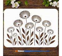 FINGERINSPIRE Plants Stencils with a Brush 29.7x21cm Abstract Flower Painting Stencils Flower Silhouette Stencil PET Plant Themes PET Template for Wood Floor Tile Wall Fabric Furniture DIY