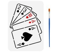 FINGERINSPIRE Playing Cards Painting Stencils with Brush 21x29.7cm Plastic PET Spades Hearts Plums Diamonds Drawing Template Hollowed Numbers Daily Theme Stencil for Painting on Wood Fabric
