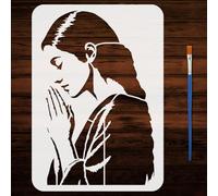 FINGERINSPIRE Praying Woman Stencil with Plastic Brush 8.3x11.7 Inch Reusable Women in Prayer Painting Stencil Character Theme Template for Painting on Wood, Wall, Canvas, Fabric and Furniture