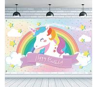 FINGERINSPIRE Rainbow Happy Birthday Backdrop 185x100cm Hanging Banner Party Decoration Cartoon Clouds Stars Background Photo Shoot Decor Fabric Birthday Celebration Backdrop for Boys Girls