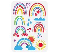 FINGERINSPIRE Rainbow Stencil 29.7x21cm Reusable Colorful Cartoon Rainbow Painting Stencil Raindrops Sun Pattern Decoration Stencils for Painting on Wall, Furniture, Wood and Paper