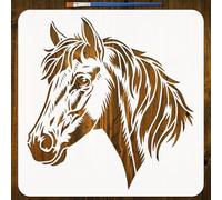 FINGERINSPIRE Realistic Horse Head Painting Stencil with Paint Brush 30x30cm Reusable Horse Head Drawing Template Plastic PET Realistic Animal Stencil Animal Theme Template for Wall Decor