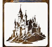 FINGERINSPIRE Retro Castle Stencils with Paint Brush 30x30cm Large Castle Scene Painting Stencil Reusable Castles Patern Craft Stencil for Painting on Wall Wood Furniture DIY Home Decoration