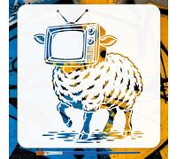 FINGERINSPIRE Retro TV Sheep Stencils with Paint Brush 30x30cm Large-Scale Retro Graffiti Wall Art Stencil Mindless Sheep Stencil Street Art TV Stencils for Painting on Wood Wall DIY Crafts Decor