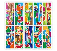 FINGERINSPIRE Reusable Abstract Face Pattern Stencil - 30x30cm Geometric Art for Painting on Wood, Floor, Wall and Fabric