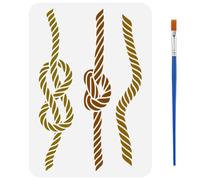 FINGERINSPIRE Rope Border Stencil with Brush 21x29.7cm Reusable Rope Patterns Template Plastic PET Rope Knot Stencil Hollowed Summer Theme Template for Painting on Wood Clothes Canvas Fabric