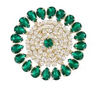 FINGERINSPIRE Round Rhinestone Applique 82mm in Diameter Green Retro Crystal Applique with Light Gold Brass Base Sew On Floral Rhinestone Patch for Wedding Bridal Dress Clothes Bag Embellishment