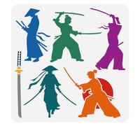 FINGERINSPIRE Samurai Warrior Stencil for Painting 11.8x11.8 inch Reusable Swordsman Pattern Drawing Template Decorative Man Silhouette Painting Stencil Plastic PET East Swords Hat Pattern Template