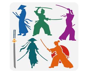 FINGERINSPIRE Samurai Warrior Stencil for Painting 11.8x11.8 inch Reusable Swordsman Pattern Drawing Template Decorative Man Silhouette Painting Stencil Plastic PET East Swords Hat Pattern Template