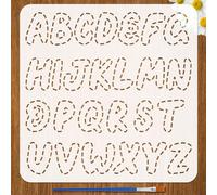 FINGERINSPIRE Sashiko Stencil with 1Pc Plastic Brush 30x30cm Alphabet Letters Pattern Drawing Stencil Embroidery Themes Template for Scrapbooking Drawing DIY Furniture Wall Floor Fabric Decors