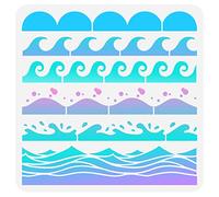 FINGERINSPIRE Sea Waves Stencil 30x30cm Scallop Edge Painting Stencil Plastic 6 Styles Wave & Scallop Border Pattern Stencils Reusable Stencils for Painting on Wood Floor Wall Fabric Home Decor