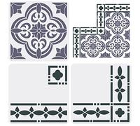 FINGERINSPIRE Set of 3 Santa Ana Tile Stencils 30 x 30 cm Floor Tile Stencils Border and Corner Stencils for Floor Tiles Mandala Concrete Stencils for Terrace, Tiles, Walls