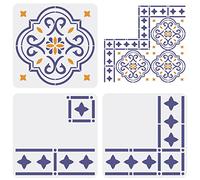 FINGERINSPIRE Set of 3 Tile Stencils 30 x 30 cm Reusable for Borders and Corners Moroccan Wall Stencils for Painting Concrete Stencils for Terrace, Tiles, Walls