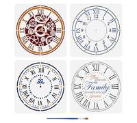 FINGERINSPIRE Set of 4 Clocks Painting stencil with Brush, 30 x 30 cm Clock Face Model Arabic Numbers Gears Letters stencil