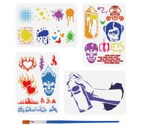 FINGERINSPIRE Set of 4 Graffiti Stencils Brush 21 x 29.7 cm Spray Paint Templates Skull / Monkey Heart / Flames Star / Butterfly Graffiti Themes