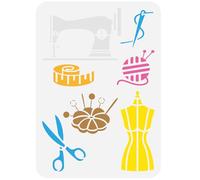 FINGERINSPIRE Sewing Tools Painting Stencil 21x29.7cm Reusable Sewing Machine Stencil for Painting Plastic Yarn Ball Stencil Scissor Sewing Needle Stencil Template for Fabric Furniture Wood Decor
