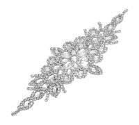 FINGERINSPIRE Silver Glass Rhinestone Applique Patches 24.2x9cm Crystal Rhinestones Applique Iron On Patch Flower Wedding Belt Appliques Hotfix Rhinestones Patch Sewing Rhinestone Appliques for Dress