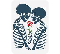 FINGERINSPIRE Skull Stencil 8.3x11.7inch Reusable Gothic Skull Stencil DIY Skeleton Couple with Rose Painting Template