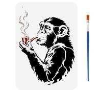 FINGERINSPIRE Smoking Gorilla Painting Stencil with Paint Brush 21x29.7cm Reusable Banksy Gorilla Drawing Template Plastic PET Smoking Pipe Stencil Banksy Theme Template for Home Floor Decor