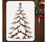 FINGERINSPIRE Snow-Covered Christmas Tree Stencil with Plastic Brush 8.3x11.7inch/21x29.7cm Winter Theme Christmas Tree Pattern Decoration Stencil for Painting on Wall Wood Canvas Fabric Furniture