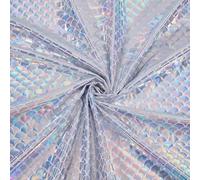 FINGERINSPIRE Sparkly Mermaid Fishscale Fabric - 1.5M x 1M Silver Iridescent 2-Way Stretch Spandex for Clothes Sewing, DIY Craft, Party Decor
