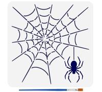 FINGERINSPIRE Spider Web Stencil with 1Pc Plastic Brush 30x30cm Spider Pattern Drawing Stencil Halloween Theme Template for Painting on Wall Wood Fabric Furniture DIY Home Decoration