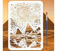 FINGERINSPIRE Spiral Starry Sky Pyramid Stencil with a Brush 21x29.7cm Desert Pyramid Landscape Stencils Swirl Galaxy Stars Drawing Templates for Card Making Home Decor DIY Crafts