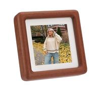 FINGERINSPIRE Square Wooden Photo Frame 10x10CM Solid Wood Display Frame with White Mat Rounded Corner Acrylic Front Display Saddle Brown Wall Mount & Tabletop Frame for Home Office Decor
