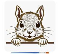 FINGERINSPIRE Squirrel Peeping Painting Stencil with a 16cm Paint Brush, 30x30cm Reusable Plastic Stencil DIY Craft Stencils for Painting on Wall Wood Furniture Fabric