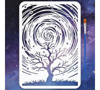 FINGERINSPIRE Star Trail Tree Stencils with Paint Brush 21x29.7cm Starry Sky Stencil Tree Stencil with Branches Fantacy Themes Template for Painting on Wood Wall Furniture DIY Home Decoration