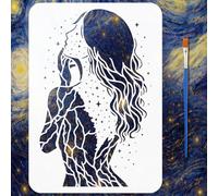 FINGERINSPIRE Stars and Figures Painting Stencil with Paint Brush 21x29.7cm Woman Backview Drawing Template A4 Reusable Hair Lines Stencil Fantasy Theme Template for Wall Furniture Decoration