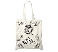 FINGERINSPIRE Sun Moon Mountain Canvas Tote Bag (38x33cm) Large Canvas Market Beach Travel Bag, Reusable Grocery Shopping Tote Bag Portable Storage HandBags